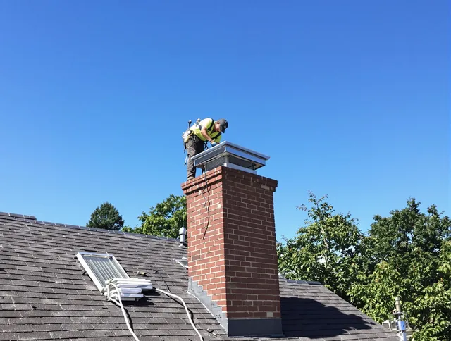 Monterey Park Chimney Sweep technician measuring a chimney cap in Monterey Park, CA