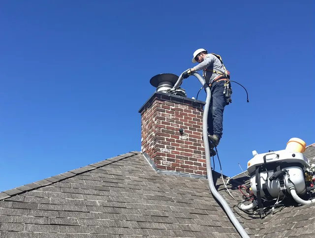 Dedicated Monterey Park Chimney Sweep team member cleaning a chimney in Monterey Park, CA