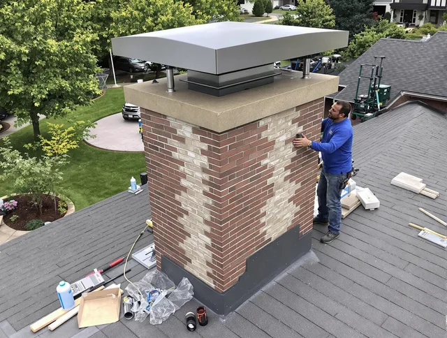 Monterey Park Chimney Sweep team working on a custom chimney remodel in Monterey Park, CA