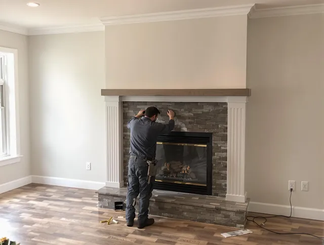 Monterey Park Chimney Sweep finishing a custom fireplace install in Monterey Park, CA